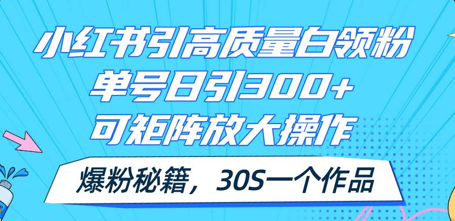 小红书引高质量白领粉，单号日引300+，可放大操作，爆粉秘籍！30s一个作品-凤来社资源库