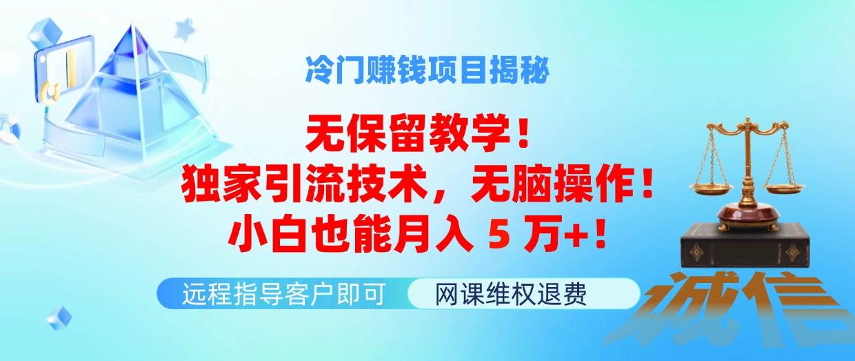 冷门赚钱项目无保留教学！独家引流技术，无脑操作！小白也能月入5万+！-凤来社资源库