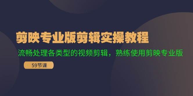 剪映专业版剪辑实操教程：流畅处理各类型的视频剪辑，熟练使用剪映专业版-凤来社资源库