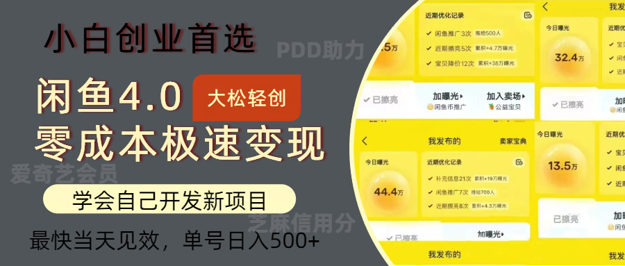 闲鱼0成本极速变现项目，多种变现方式，单号日入500+最新玩法-凤来社资源库