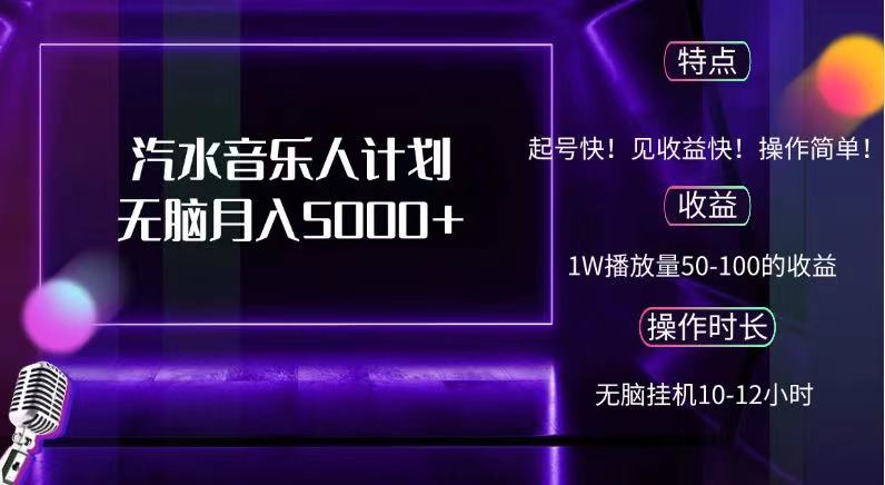 抖音汽水音乐人，计划无脑月入5000+-凤来社资源库