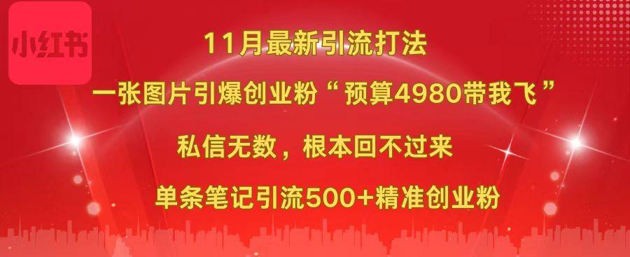 小红书11月最新图片打法，一张图片引爆创业粉“预算4980带我飞”，私信无数，根本回不过来，单条笔记引流500+精准创业粉-凤来社资源库