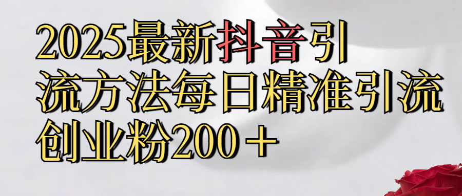 2025最新,抖音引流,方法每日精准引流创业粉300＋-凤来社资源库