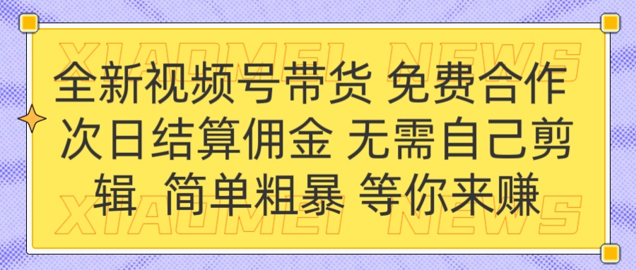全新视频号 免费合作 佣金次日结算 无需自己剪辑-凤来社资源库