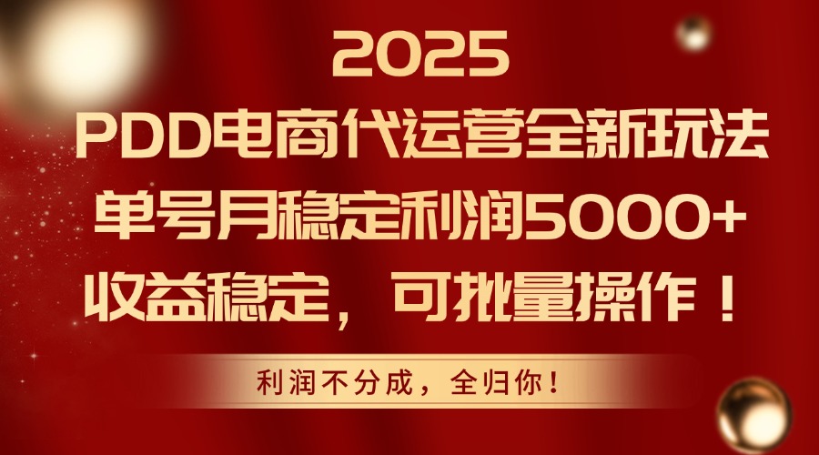 2025 PDD电商代运营全新玩法，单号月稳定利润5000+，收益稳定，可批量操作！-凤来社资源库
