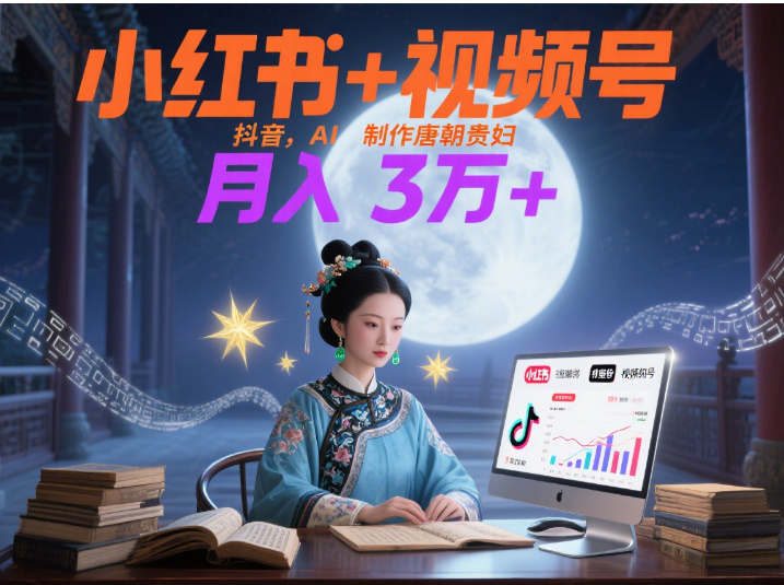 小红书+视频号+抖音，AI轻松制作唐朝贵妇IP，毒鸡汤、励志、减肥瘦身、养生赛道轻松切入，每天30分钟，轻松产出N条，月入3万+ -凤来社资源库