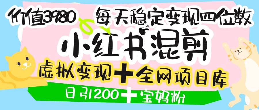 价值3980的小红书混剪， 虚拟变现 ＋全网项目库 ， 日引200+宝妈创业粉，每天稳定四位数变现-凤来社资源库