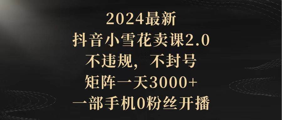2024最新抖音小雪花卖课2.0 不违规 不封号 矩阵一天3000+一部手机0粉丝开播-凤来社资源库