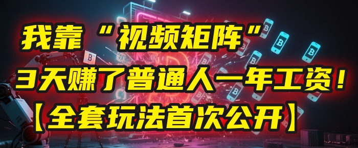 我靠“视频矩阵”，3天赚了普通人一年工资！【全套玩法首次公开】-凤来社资源库