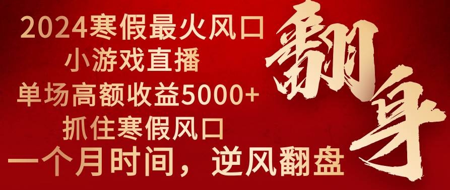 2024年最火寒假风口项目 小游戏直播 单场收益5000+抓住风口 一个月直接提车-凤来社资源库