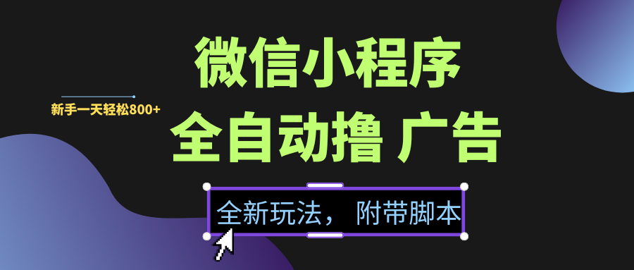 微信小程序挂机撸广告，全新玩法，新手一天轻松800+【附带脚本】-凤来社资源库