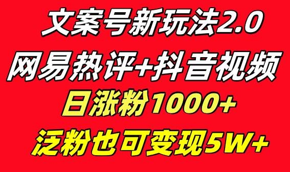 文案号新玩法 网易热评+抖音文案 一天涨粉1000+ 多种变现模式 泛粉也可变现-凤来社资源库