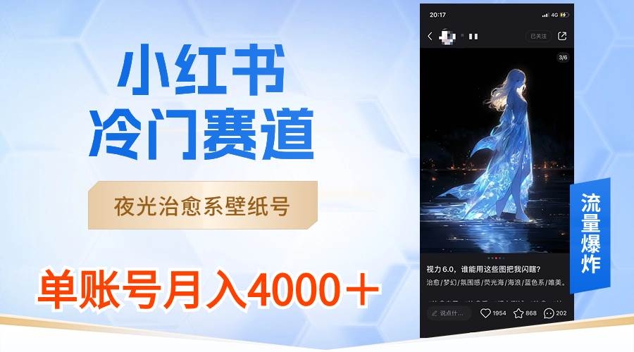 小红书冷门赛道，夜光治愈系壁纸号，单号月入4000＋-凤来社资源库