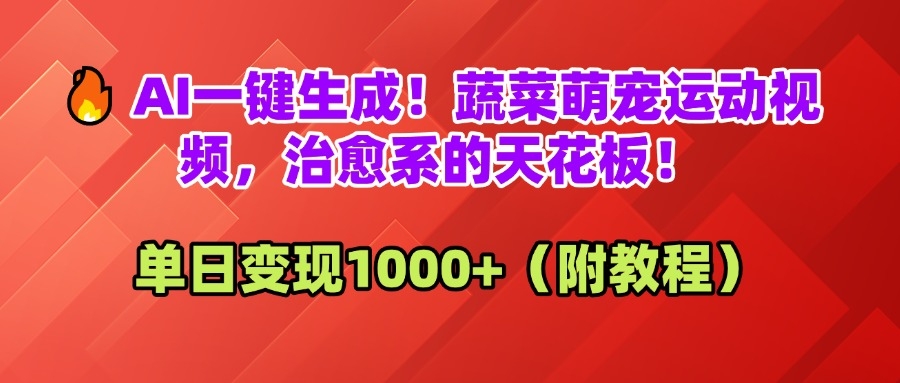 AI一键生成！蔬菜萌宠运动视频，治愈系的天花板！单日变现1000+（附教程）-凤来社资源库