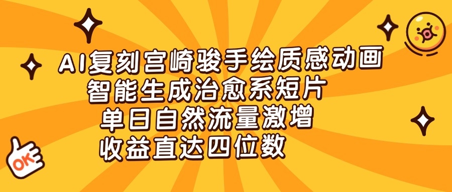 AI复刻宫崎骏手绘质感动画，智能生成治愈系短片，单日自然流量激增，收益直达四位数-凤来社资源库