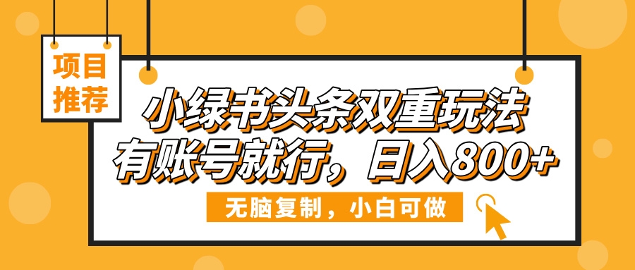 小绿书头条双重玩法，有账号就行，日入800+-凤来社资源库