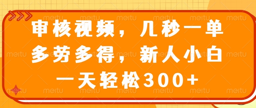 视频审核员，几秒一单，多劳多得，新人小白一天轻松300+-凤来社资源库