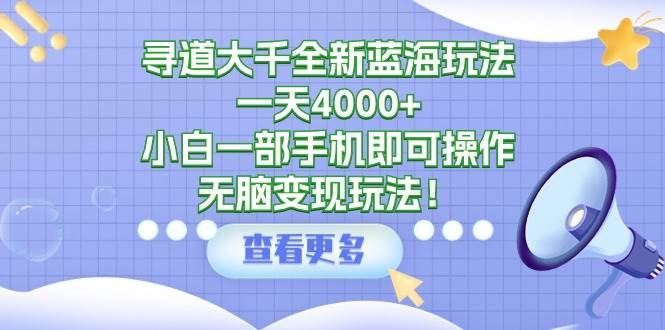 寻道大千全新蓝海玩法，一天4000+，小白一部手机即可操作，无脑变现玩法！-凤来社资源库