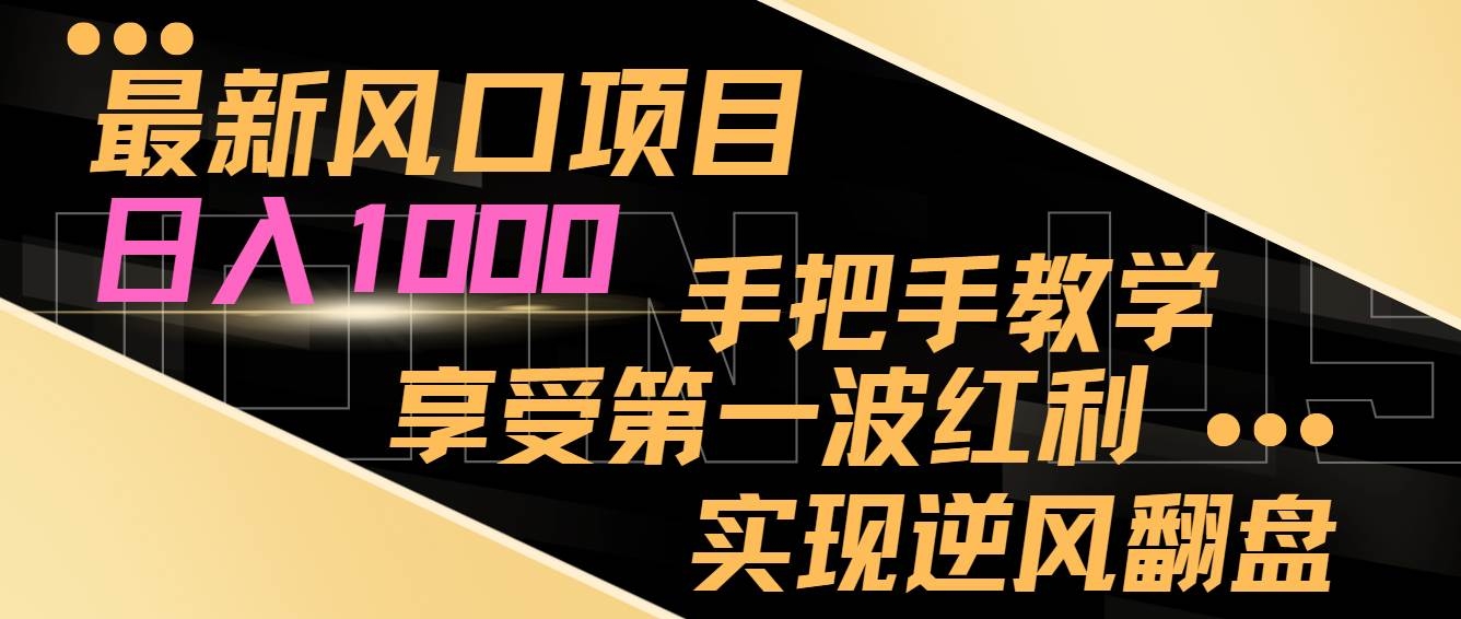 最新风口项目，日入过千，抓住当下风口，享受第一波红利，实现逆风翻盘-凤来社资源库