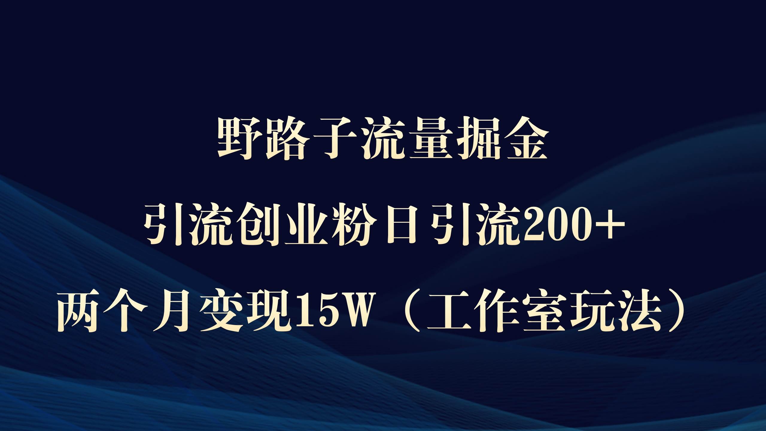 野路子流量掘金，引流创业粉日引流200+，两个月变现15W（工作室玩法））-凤来社资源库