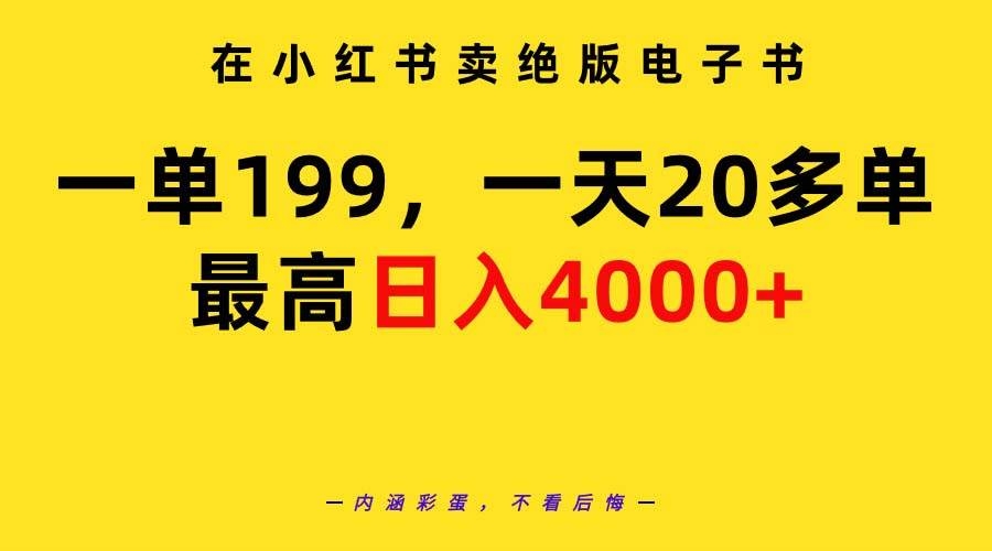 在小红书卖绝版电子书，一单199 一天最多搞20多单，最高日入4000+教程+资料-凤来社资源库