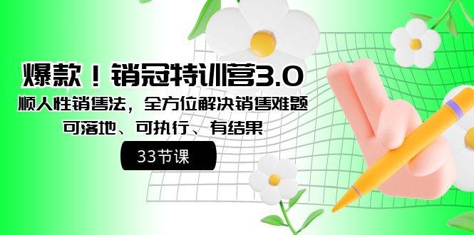 爆款！销冠特训营3.0之顺人性销售法，全方位解决销售难题、可落地、可执行、有结果-凤来社资源库