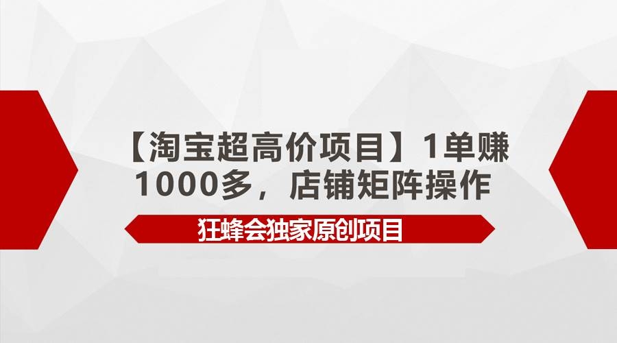 【淘宝超高价项目】1单赚1000多，店铺矩阵操作-凤来社资源库