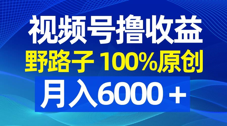 视频号野路子撸收益，100%原创，条条爆款，月入6000＋-凤来社资源库