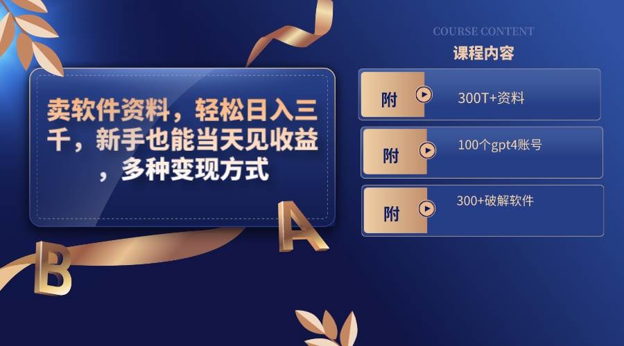 卖软件资料，轻松日入三千，新手也能当天见收益，多种变现方式，（附300T+资料，100个gpt4账号，300+破解软件）-凤来社资源库