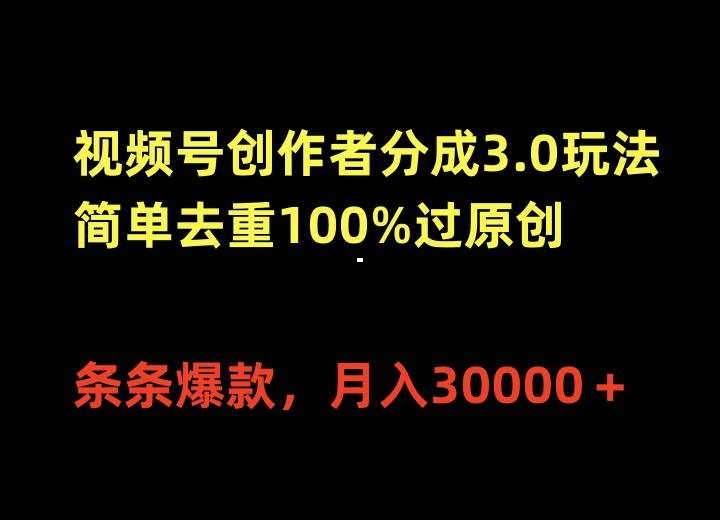 视频号创作者分成3.0玩法，简单去重100%过原创，条条爆款，月入30000＋-凤来社资源库