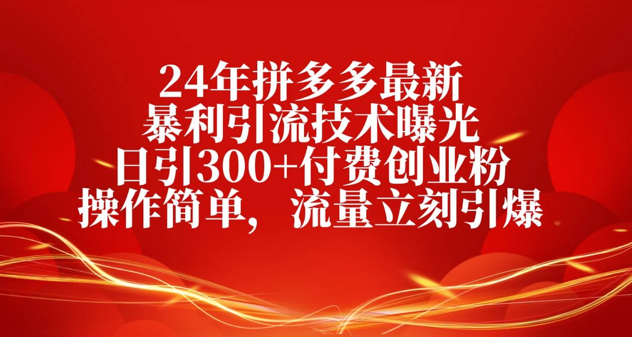 24年拼多多最新暴利引流技术曝光，日引300+付费创业粉，操作简单，流量…-凤来社资源库