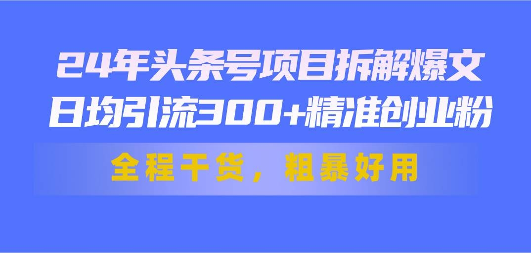 24年头条号项目拆解爆文，日均引流300+精准创业粉，全程干货，粗暴好用-凤来社资源库