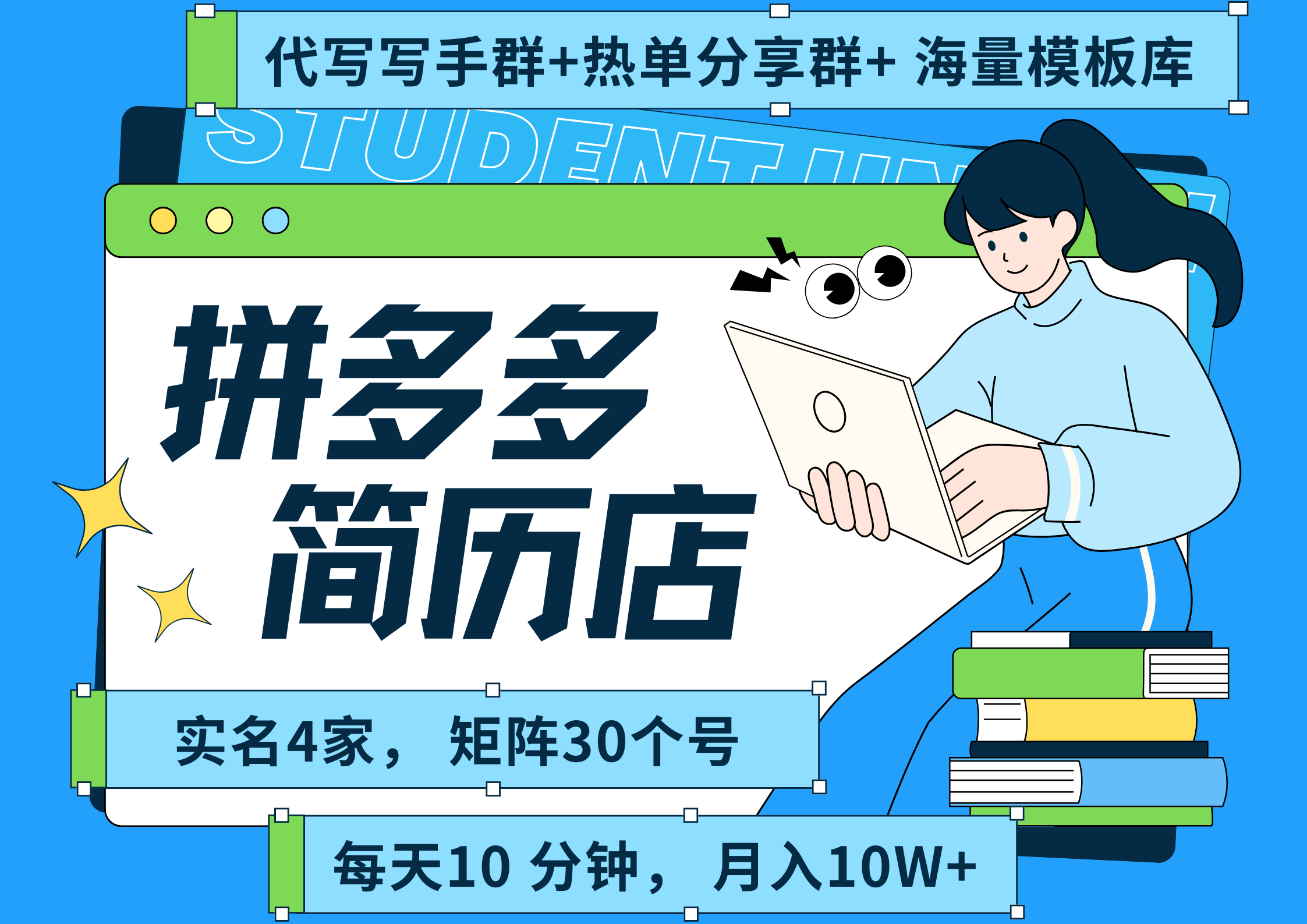 拼多多 虚拟资料 简历 海报代写 全SOP流程 毫无保留分享（含后端资料以及代写渠道）每天十分钟 每人实名四个店  矩阵30个账号  轻轻松松 月入10W-凤来社资源库