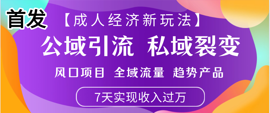 首发：【成人经济新玩法】市面独家玩法，风口项目、全域流量、趋势产品，7天实现月入过万-凤来社资源库