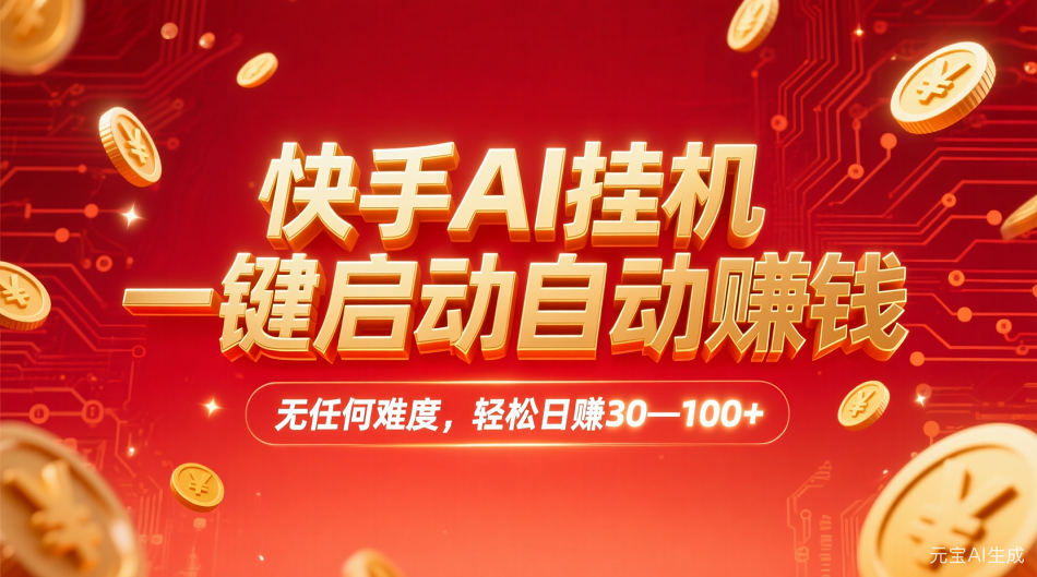 快手AI，一键启动自动赚钱 无任何难度，轻松一天30—100+-凤来社资源库